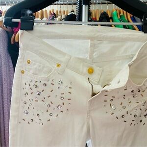 7 For All Mankind White Embellished Jeans SZ 25